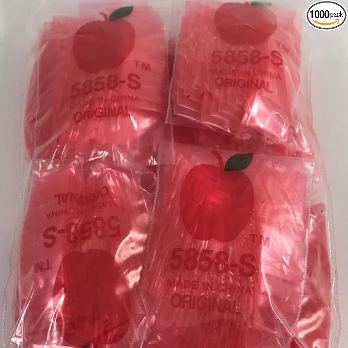 5858-S Original Mini Ziplock 2.5mil Plastic Bags 5/8" x 5/8" Reclosable Baggies (Red, Pack of 1000)