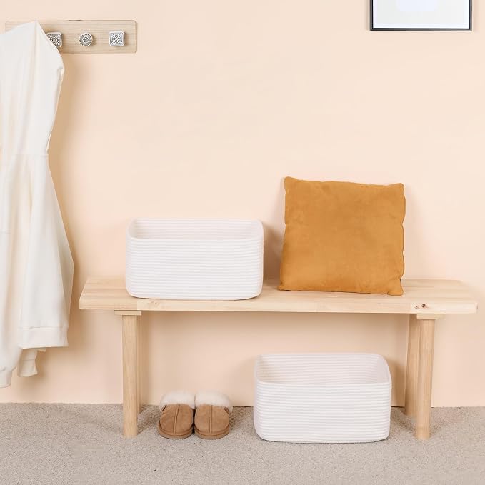 MiniArk Large Storage Baskets for Shelves, 17 x 13 x 7.5” Closet Organizers Bins for Clothes Blanket Towels, Baby Nursery, Toy Baskets Box, Woven Rope Baskets, 3 Packs Off White