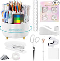 suniya Office Supplies,Desk Accessories,with Stapler,Tape Dispenser,Staple Remover,Scissor,Ballpoint Pen,Sticky Notes,Clear Tape,Staples,Desk Organizer,Ruler,Binder,Best Gift Set(White)