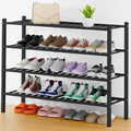Smiry Long Bamboo Shoe Rack, 4 Tier Free Standing Wooden Shoe Organizer, Stackable Wood Shoe Storage Shelf for Closet, Entryway, 14 Vertical Slats, 2+2 Stack Heavy-Duty Legs, 33.7"x11"x26", Black