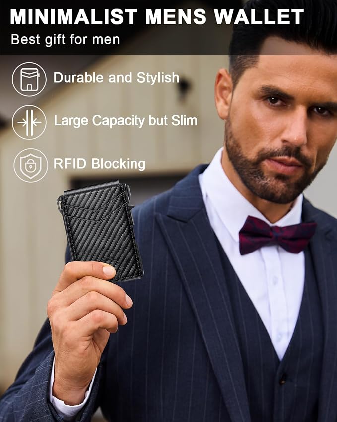 ZALVEX Wallet for Men, Mens Minimalist Wallet 9-13 Cards, Slim Compact Wallet with Money Clip & ID Window, RFID Blocking Smart Pop Up Card Wallet, Metal Aluminum Credit Card Holder Bifold Wallet | Money Clip & ID Window, Compact Smart Pop Up Card Walle...
