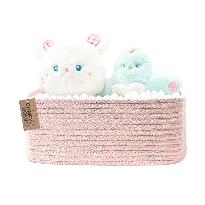 COMFY-HOMI 13" x 8.5" x 5.1" Storage Baskets for Organizing | Cotton Rope Woven Basket | Toy Storage Bin Box | Basket for Shelves, Closet Organizer Bin, Decorative Closet Shelf, 1 Pack