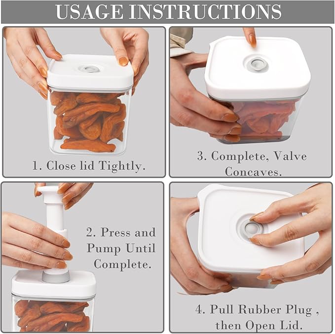 BARRYSAIL Vacuum Sealed Food Storage Containers with Pump – Airtight, Keeps Food Fresh, Prevents Bacteria – Ideal for Grains, Coffee, Snacks & dog food storage container(4-Piece Set)