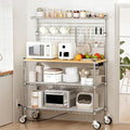 Bakers Rack with Power Outlet & Storage,36In Microwave Stand Kitchen Cart | 4-Tier Metal Kitchen Shelves Cart with Wheels & 20 S-Hooks for Kitchen, NSF Certified, 63 x 18 x 36 Inch-Chrome