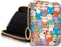 Blusabaca RFID Credit Card Holder Small Women Travel Wallet, Cute Cats | Removable Keychain, Case with Zipper, Vegan PU Leather, Cash Coin Pocket, Business Accordion Purse, Ladies Female Gift