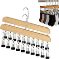 Closet Organizer with 10 Clips, 2026 New Wooden Pants Hangers with 10 Clips Multi-use Hanging Leggings Storage Organizer, Space-Saving Hanger for Skirts Scarves Hats Socks (2 Pcs Primary Color)