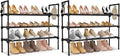 LANTEFUL 3 Tier Shoe Rack for Closet, Shoe Organizer with 5 Hooks, Long Shoe Shelf Storage for Sneaker and Boot Stackable Free Standing Shoe Rack for Entryway, Garage, Small Spaces, Dorm (Pack of 2)