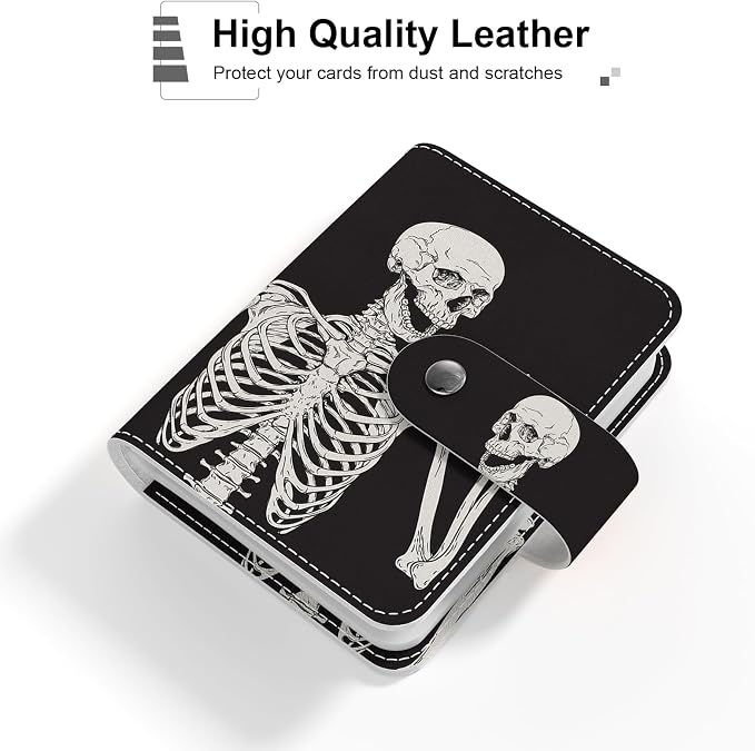 Rouidr Business Card Organizer, RFID Business Card Holder, Small Slim Leather Cards Book, Pocket Name Card Holder Wallet for Women, Skull