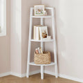 Hoctieon Corner Shelf, 3-Tier 40" Tall Corner Bookshelf, Rustic Ladder Shelf, Industrial Display Stand for Living Room, Kitchen, Home Office, Balcony, Small Space, Metal Frame, White