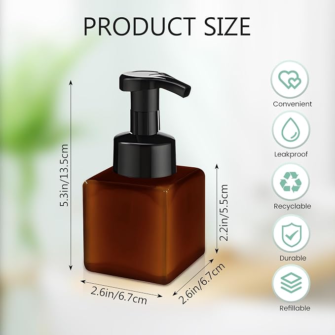 15 Pcs 8.5 oz Foaming Soap Dispenser Plastic Foaming Pump Bottle, Refillable Dispenser with Plastic Pump, Empty Hand Bottles for Liquid Soap, Shampoo, Bathroom,Hotel,Restaurant (15, Brown)