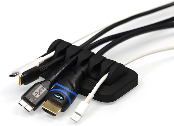Desktop Cable Organizer, Weighted, Eco-Friendly Silicone, No Bad Smell, Bundled with 4 Reusable Cable Ties (Black)