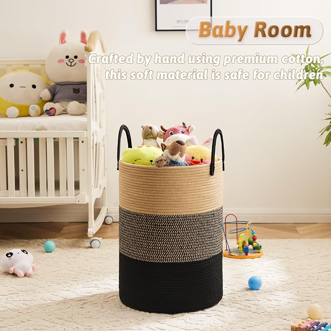 Artfeel Laundry Basket,Woven Cotton Rope Laundry Hamper,60L for Decorative Storage of Dirty Clothes,Toys and Blankets in Bathroom,Bedroom and Living Room