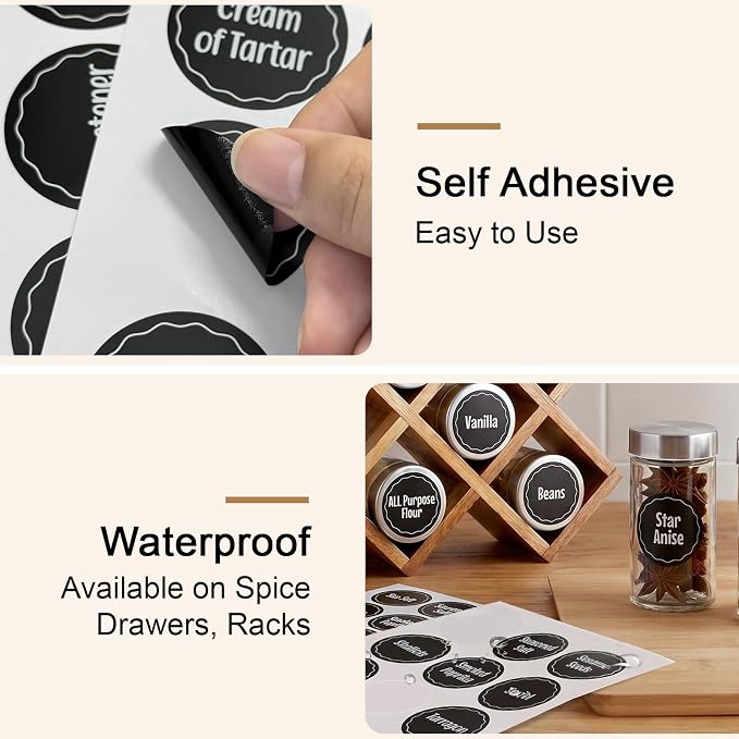Aixoom 144PCS Spice Labels Stickers for Spice Rack, Preprinted Black Handwritten Words, 1.5in Round Labels for Spice Organize Storage Jars Boxes Bottles