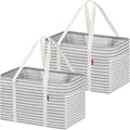 LHZK 2 Pack Utility Tote Bag with Metal Wire Frame and the Sides Rinforced, Large Tote Bag with Handle, Reusable Grocery Bags Foldable, Beach Bag, Car Tote (Gray, 18.5''x11.8''x11.5'')