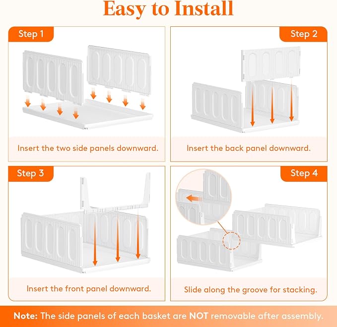 Lifewit 4 Pack Stackable Closet Storage Organizers for Clothes 16.5" Depth | Plastic Stacking Sweater Storage basket Bins for Wardrobe, Multifunctional Pants Organizer for RV, Pantry, Kitchen, Dorm