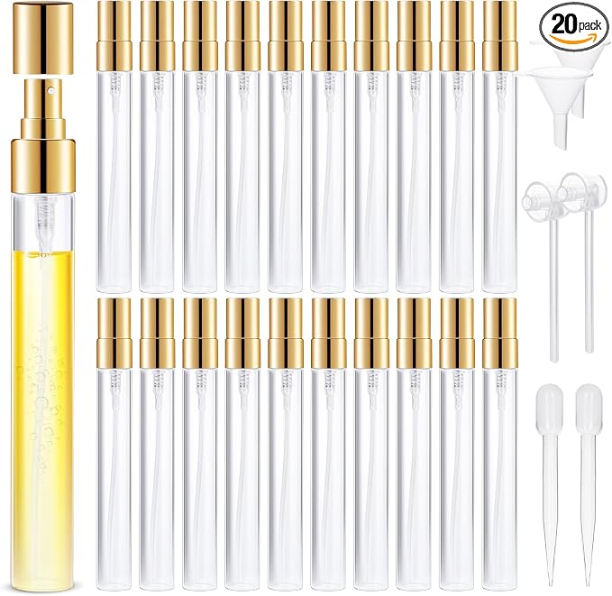 Mini Glass Spray Bottle 20pcs 10ml Clear Spray Bottle Empty, Fine Mist Refillable Mini Perfume Spray Bottle, Perfume Atomizer, Travel Spray Bottle For Hair, Small Empty Sample Containers Portable