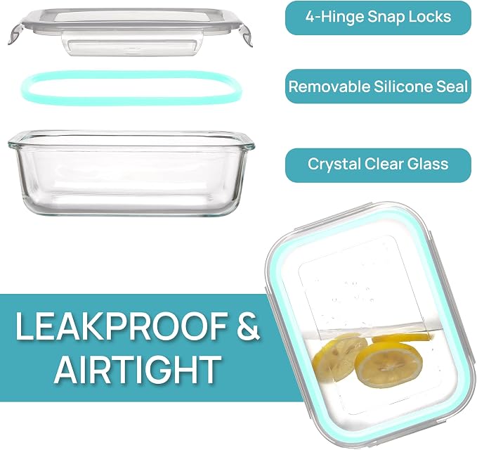 Vtopmart 5Pack 22oz Glass Storage Containers with Lids, Glass Meal Prep Food Container Sets with Snap Airtight Lid for Microwave, Oven, Freezer and Dishwasher, Multicolour