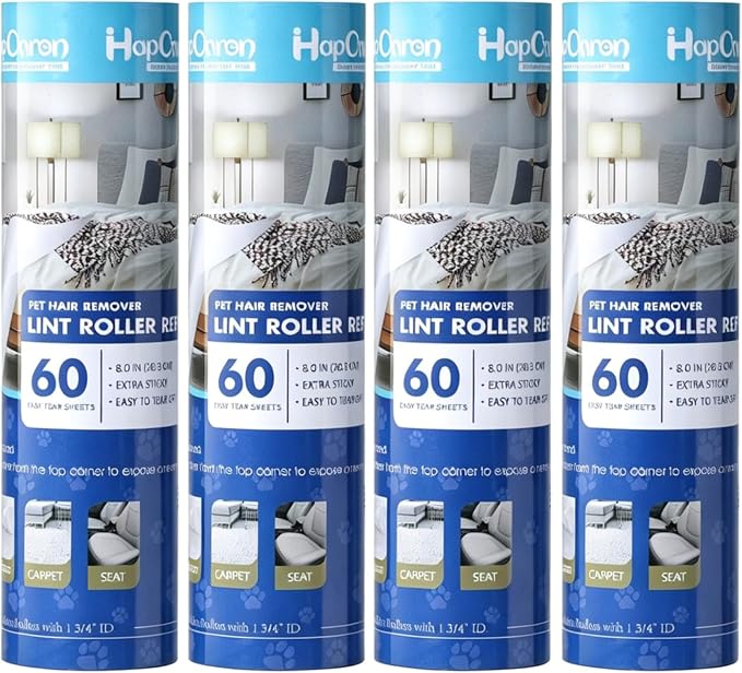 Lint Roller Refills 8", 240 Sheets, for Scotch-Brite, Extra Sticky | 4-pack, 60 sheets each. Easy tear-off. Fits 8" rollers with 1.75" core. for pet hair, dust, lint on clothes, sofas, and cars.