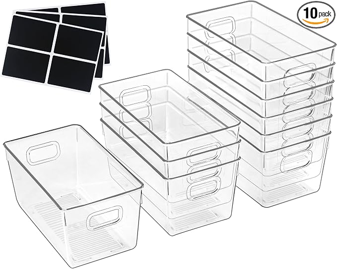 ZEXALOR 10 PACK Clear Storage Bins Clear Storage Containers for Kitchen Pantry Organization, Organizing Bins with Built in Handles, Cabinet Organizers