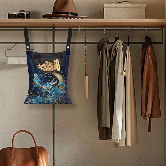Butterfly Clothespin Storage Moon Hanger Bags Laundry Clothespin Bag with a Large Opening, Hanging Storage Organizer with Hanging Rope for Home Outdoor Waterproof Clothespin Storage