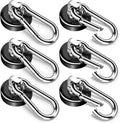 FINDMAG Magnetic Hooks with Swivel Carabiner, 70LBS Neodymium Magnet Hooks Heavy Duty, Strong Magnetic Hooks for Hanging Magnet with Hook for Kitchen, School, Warehouse, Home (6Pack)