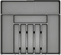 BPA-Free Expandable Utensil Drawer Organizer - Black Plastic Adjustable Storage Tray for Kitchen Flatware, Knives, Forks and Spoons