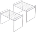 Shantton 2pk Kitchen Cabinet Shelf Counter Organizer Rack Pantry Storage Bathroom Bedroom Office Table Desk Space Saving Steel Frame Stackable Rust Resistant Non Slip White-Tall- L13in W8.3in H9.5in