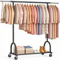 EAGMAK Heavy Duty Clothes Rack for Hanging Clothes Load 424 LBS, Height Adjustable Rolling Clothing Racks, Portable Metal Coat Rack Garment Wardrobe with Wheels and Shelves for Bedroom Laundry, Black