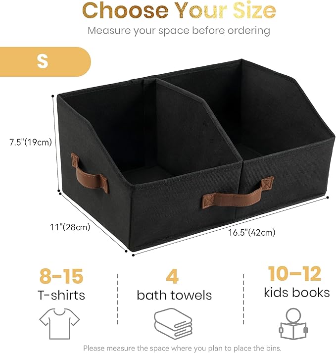 Closet Organizers And Storage - UPGRADED Trapezoid Storage Bin With Leather Handles & Adjustable Dividers, Fabric Collapsible Storage Bins For Clothes Storage & Shelf Organizer (6pcs, Small, Black)