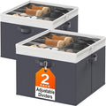 StoreHappily Shoe Organizer for Closet - 2 Packs Hold up to 32 Pairs, Large Shoe Storage Organizer Containers with Adjustable Dividers, Clear Cover, Leather Handles for Heels, Boots, Sneakers (Gray)