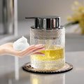 CICUFY Foaming Hand Soap Dispenser - Glass Foam or Lotion Dispenser for Kitchen & Bathroom, Refillable with Large Silver Pump (Leaf Pattern-Clear)