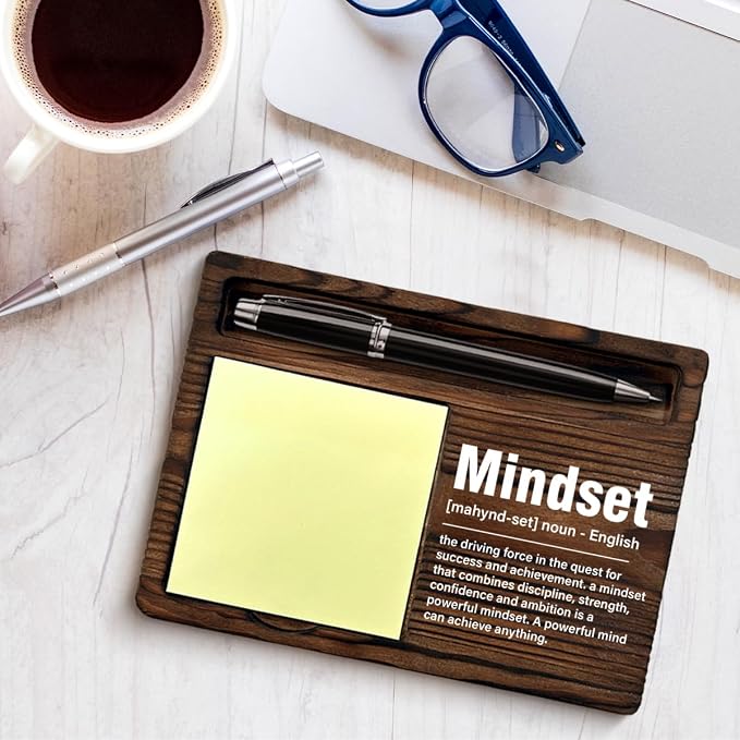Inspirational Sticky Note Holder Positive Home Office Decor Motivational Gifts for Coworkers Employees Colleagues Mindset Definition Self-Stick Note Pad Holders