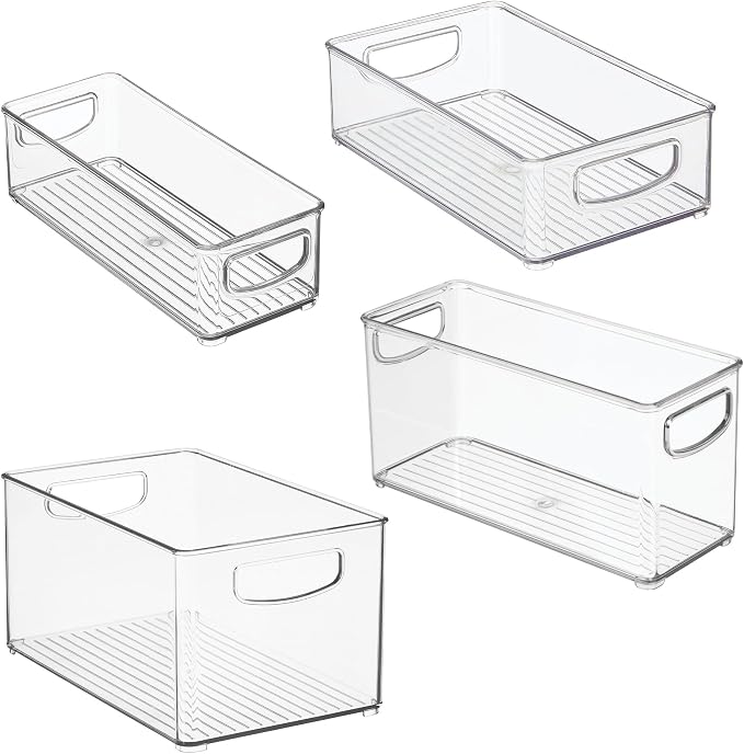 iDesign Stackable Storage Bins, 4 Different Sizes, 4 Pack, Clear | For Kitchen or Pantry, Made in USA