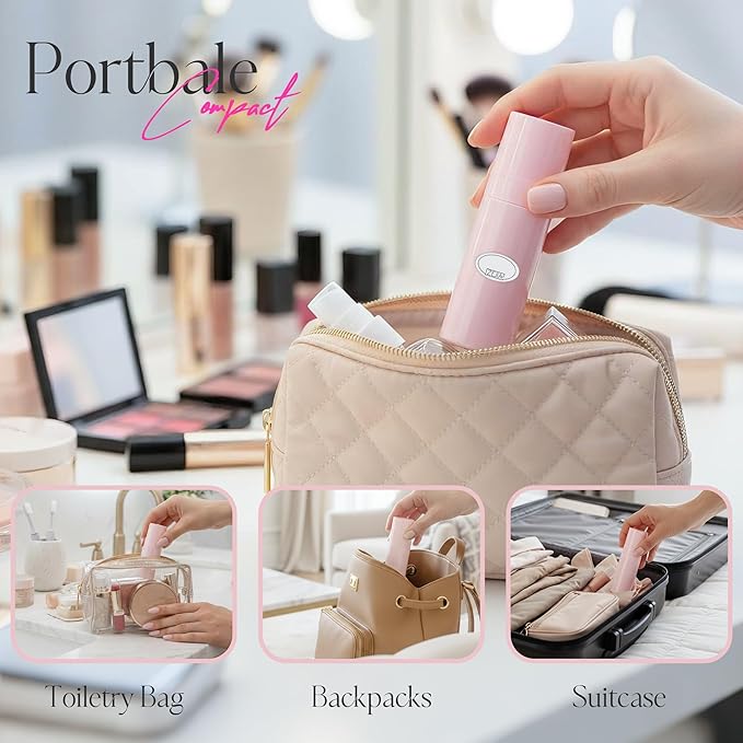 Small Spray Bottle, 2OZ Travel Spray Bottle, Mini Plastic Spray Bottles for Face, with 6pcs Labels (Pink)