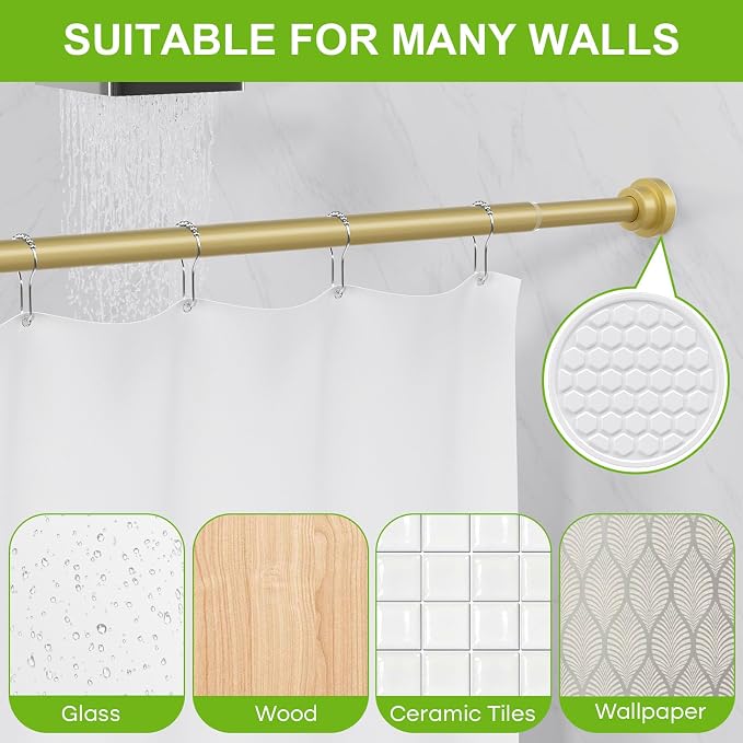 Shower Curtain Rod 45 to 77 Inches Gold Tension Curtain Rod No Drilling Shower Tension Rod Adjustable Curtain Tension Rod Shower Rods for Bathroom,Windows