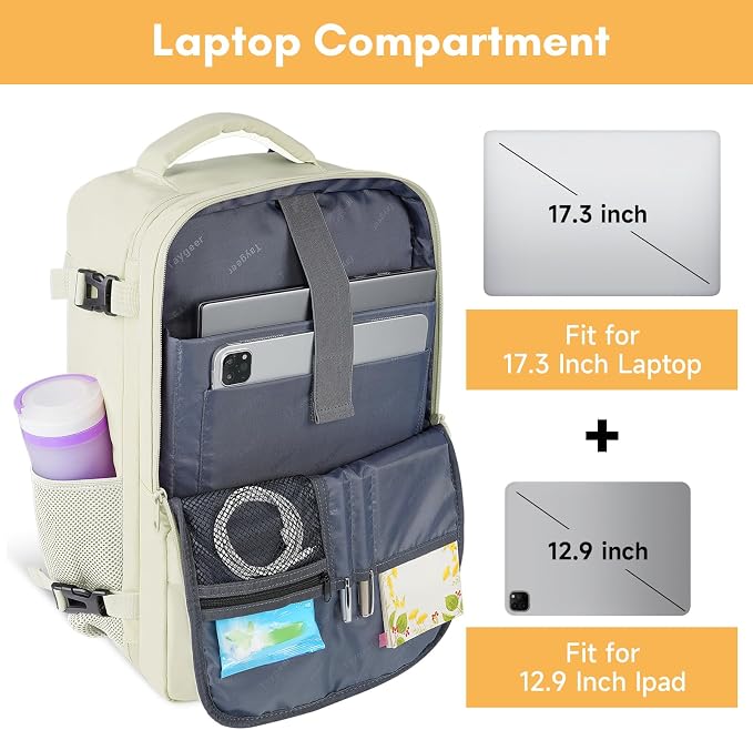 Taygeer Large Travel Backpack, 17 inch Laptop Backpack for Women | Airline Approved Personal Item Mochila, 40l Luggage Carryon Work Bag for friend and Ladies Business Travel Hiking, Beige