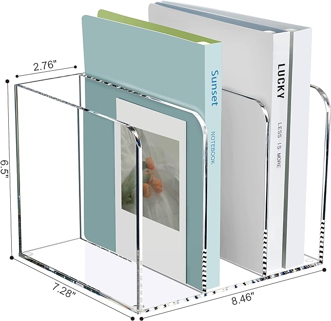 SANRUI Acrylic Magazine Holder Desk Organizer Workspace Sorters，Clear Bookend File Sorter Holder，Folder Rack, Office Accessories Organization Storage with 3 Vertical Compartments