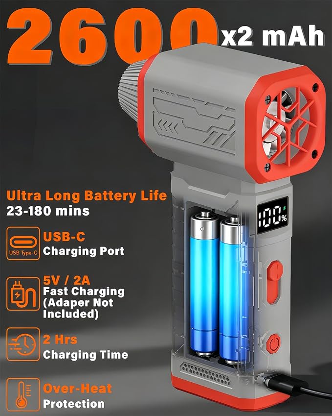 FT08 Compressed Air Duster, 1-10 Stepless Speed Adjustable | Powerful Electric Dust Blower with Display , 130000RPM Brushless Motor, Cordless Jet Fan for Keyboard PC Car Outdoor, Gray