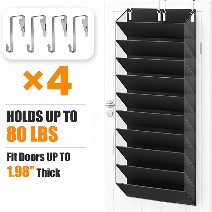 UVIAHOMI 30-40 Pairs Over the Door Shoe Organizer, Clear Pockets Hanging Shoe Storage for Closet, 10-Tier Door Shoes Rack, Handing Shoes Holder Fit All the Family's Sneakers, Boots, Heels, Black