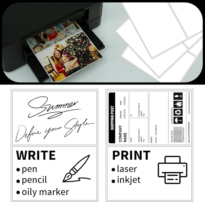 50 Half Sheet Shipping Labels 2 Per Sheet -25 Sheets Sticker Paper for Laser & Inkjet Printers Waterproof Shipping Labels - Strong Aadhesive for Packaging & Crafting
