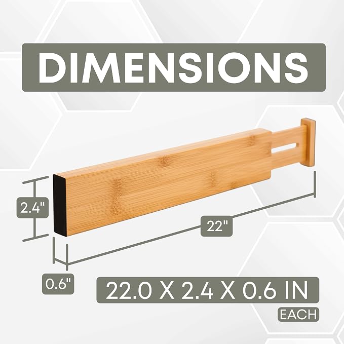 Adjustable Drawer Dividers 4 Pack, 17.5 to 22 inch Length, 2.4" Height – Expandable Bamboo Kitchen Drawer Organizers, Spring Loaded Wooden Drawer Separators for Dresser, Cabinets & Bedroom