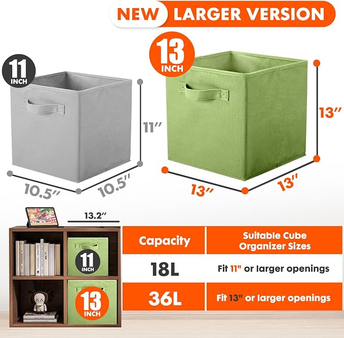 ShellKingdom Storage Bins, Foldable Fabric Storage Cube And Cloth Organizer | Storage Drawer For Closet And Toys, 13 X 13 X 13 INCH, 6 Pack (Green)