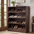 Homieasy Shoe Cabinet, 5-Tier Modern Wood Shoe Storage, Dark Walnut | Organizer with 3 Adjustable Shelves for Entryway, Multi-Purpose Display Shelf & Storage Cabinet for Living Room, Bedroom
