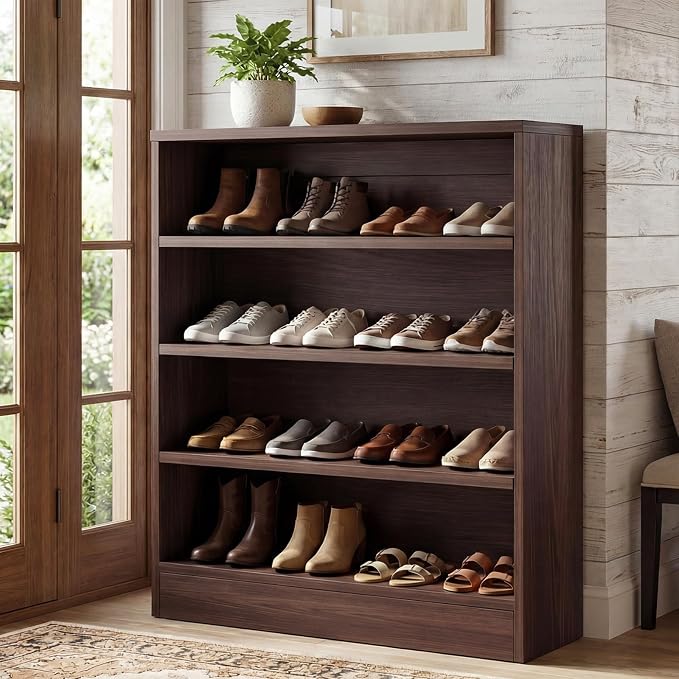 Homieasy Shoe Cabinet, 5-Tier Modern Wood Shoe Storage, Dark Walnut | Organizer with 3 Adjustable Shelves for Entryway, Multi-Purpose Display Shelf & Storage Cabinet for Living Room, Bedroom
