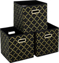 Fabric storage bins Cubes, Fabric Cube Organizer with Handle, Foldable Cube Bins for Cloth or Accessary Storage, 11x11x11, Set of 3, (Black Gold)