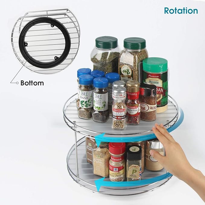 J JACKCUBE DESIGN 2 Tier Lazy Susan Turntable Cabinet Organizer - Rotating Spice Rack Storage Container - Medicine Storage Holder for Cabinets, Pantry, Fridge, Countertops - MK533A