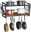 CHOEZON Hanging Pot Rack, Pot Rack Wall Mounted, 2-Tier Kitchen Pot and Lid Organizer, Wall-Mounted Pot Rack with 12 Hooks, for Kitchen Storage of Pots, Pans, Utensils, Rustic Brown TPR02BF