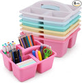 6 Pack Assorted Colors Classrooms Caddy 4 Compartment Classroom Caddy Compartment Caddies Set Table Caddies Classrooms with Handle for Classroom Organization Table Desk Office Supplies(Pink Purple)