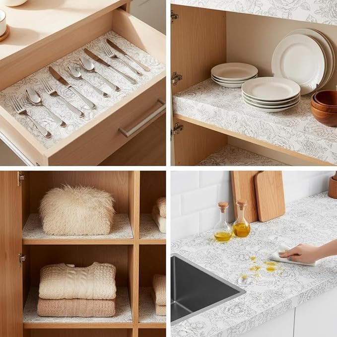 Coavas Shelf and Drawer Liner, Non Slip Extra Grip Non Adhesive Waterproof Thickened Cabinet Mat, Easy Cut for Kitchen Pantry Bathroom Dresser Cupboard (White, 12IN X 30 FT)