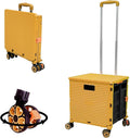 FELICON SELORSS Foldable Utility Cart Folding Portable Rolling Crate Handcart with Durable Heavy Duty Plastic Telescoping Handle Collapsible 4 Rotate Wheels for Travel Shop Move Luggage Office(Yellow)